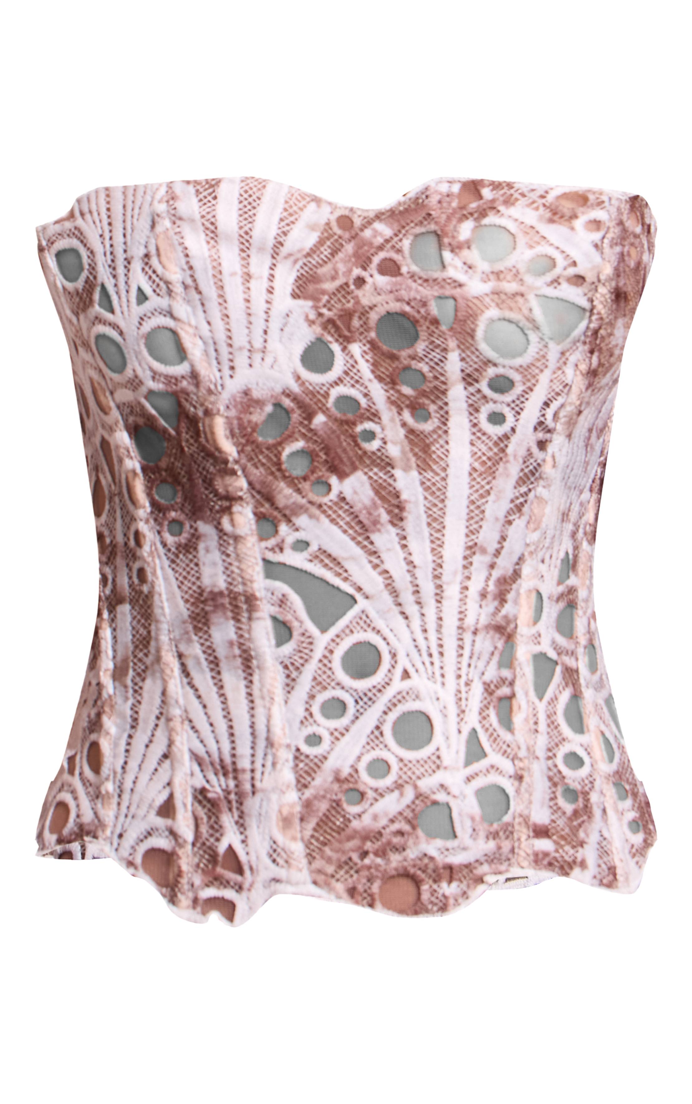 Chocolat Corset En Dentelle Florale Transparente Texturée Petite Taille