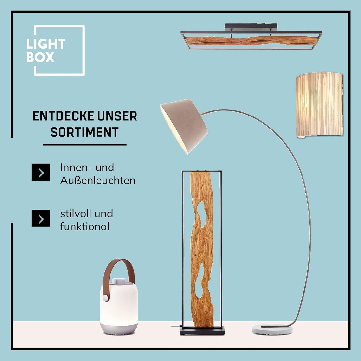 Lightbox LED Deckenlampe im Landhaus Stil | dimmbare Deckenleuchte für Wohnzimmer oder Schlafzimmer in warm-weiß mit 3000 K, 6600 Lumen | aus Aluminium/Metall/Holz in Schwarz/Braun