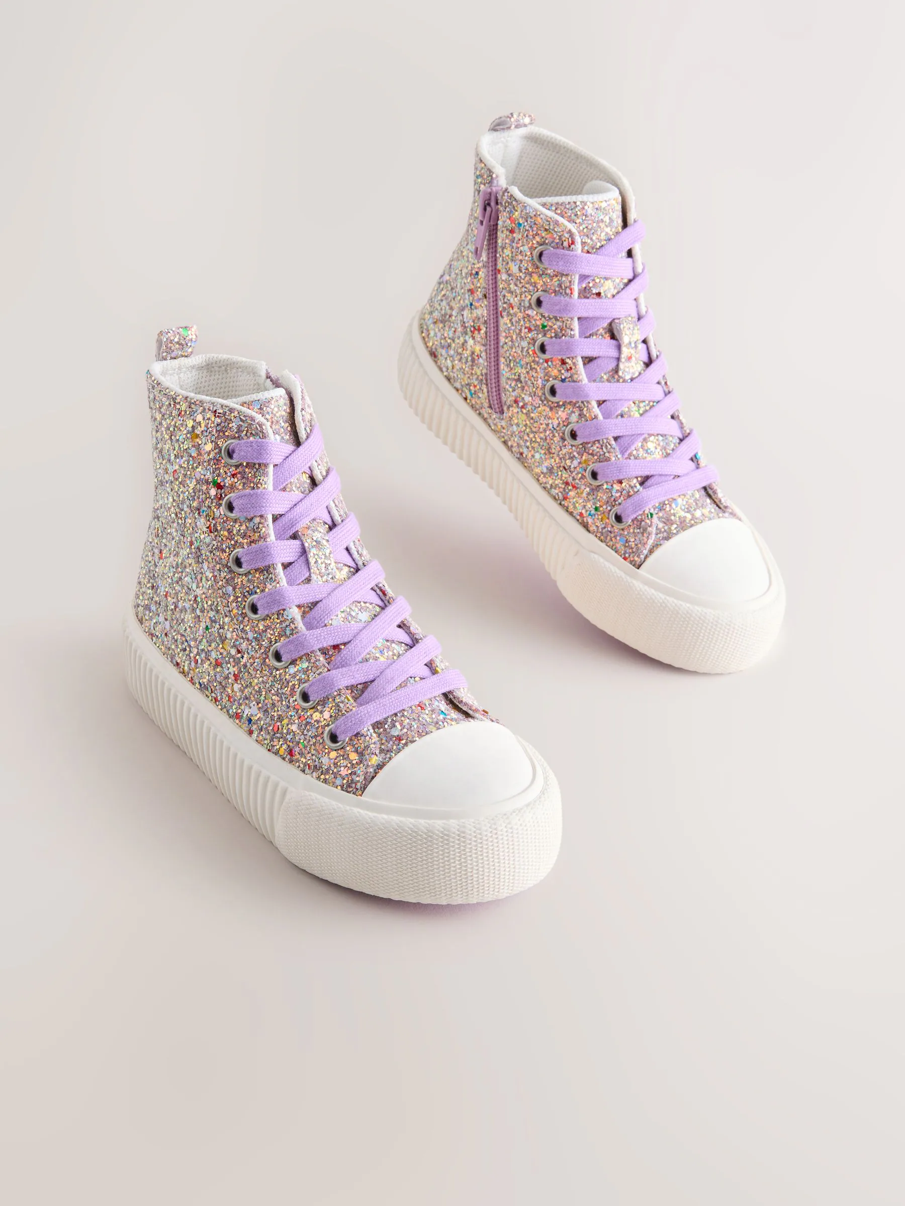 Meerkleurige glitter - Hoge sneakers met veters