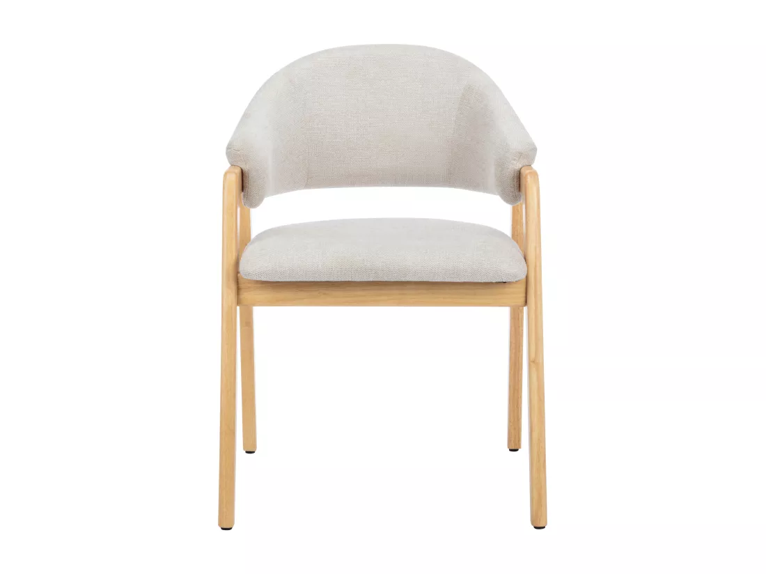 Lot de 6 chaises avec accoudoirs en tissu et bois d'hévéa - Beige et Naturel - SOLUNA