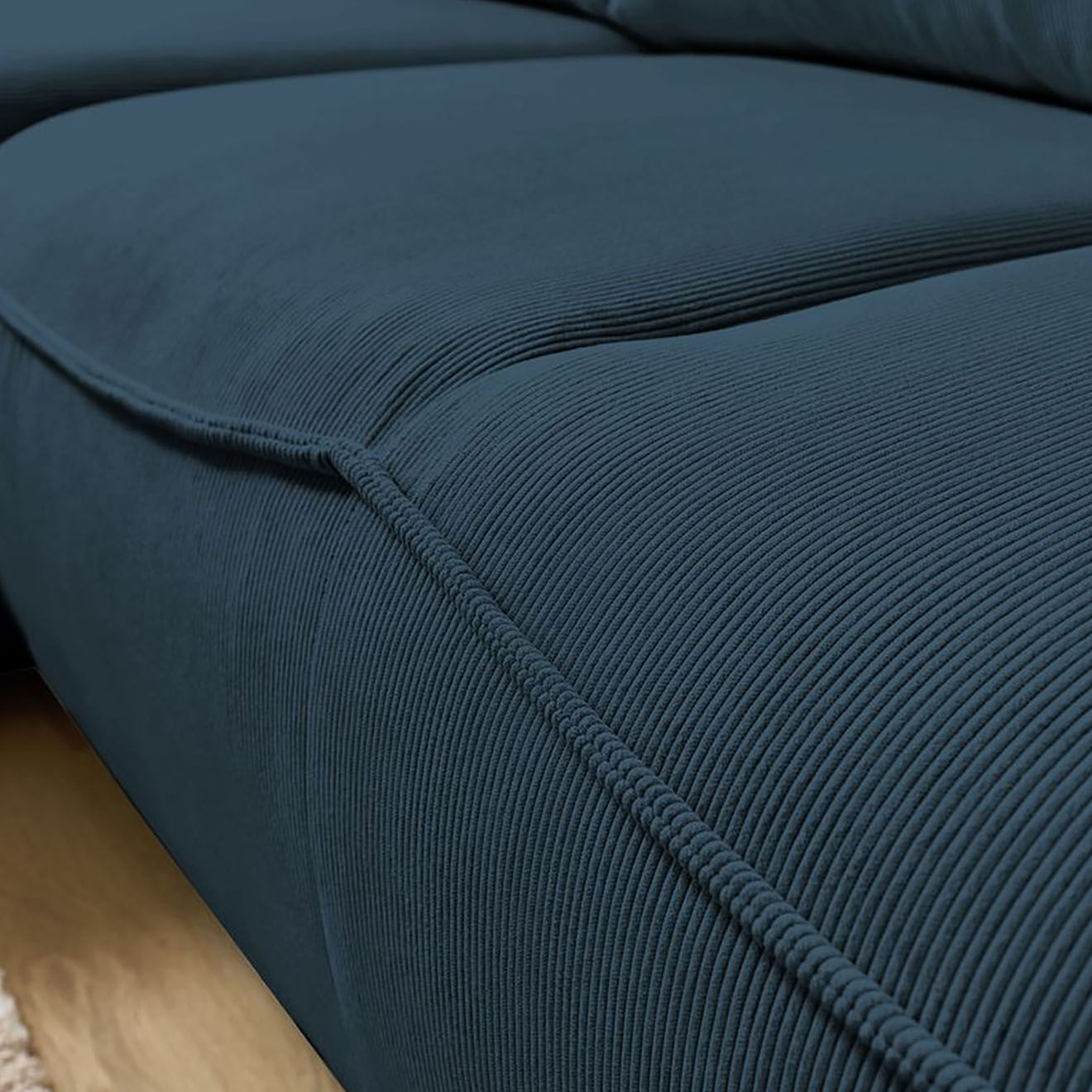 Bobochic Canapé d'angle gauche convertible coffre jasmin velours côtelé bleu foncé - 256x158x90 cm