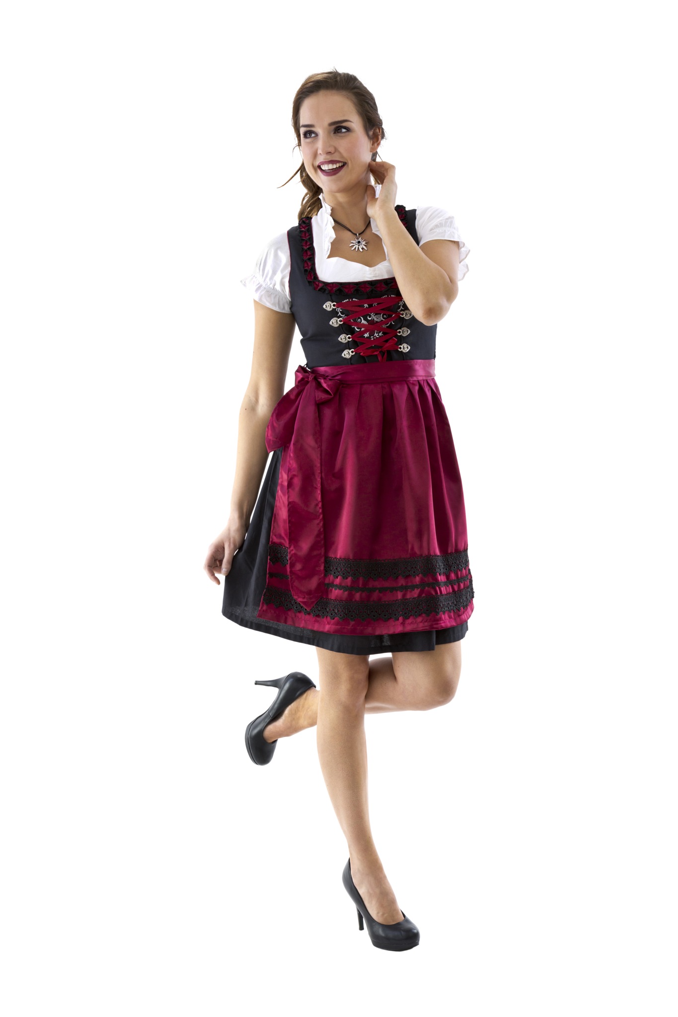 Zwart Rode Dirndl Jurk Oktoberfest Dames Bordeaux