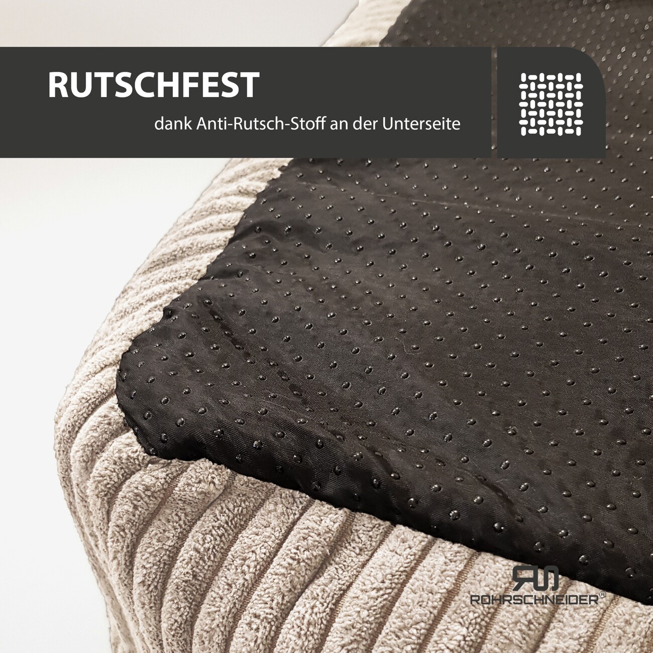 Rohrschneider Hundebett mit Gratis-Beigabe, waschbar, robuster Breit-Cordstoff beige