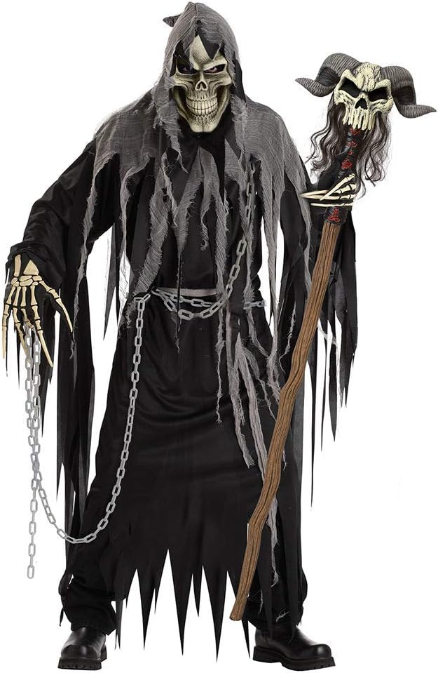 (175-185cm) Fasnachts Erwachsenen Kostüm Sensenmann Verkleidung für Motto Partys / Halloween inkl. Handschuhe   Kette - Schwarz