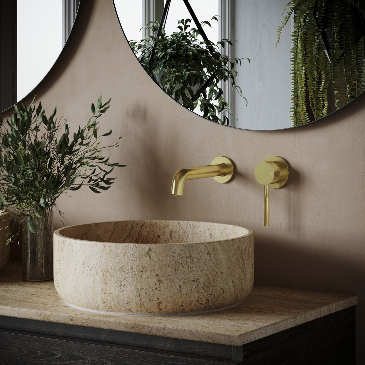 Saniclear Brass Curved inbouw wastafelkraan geborsteld messing - mat goud