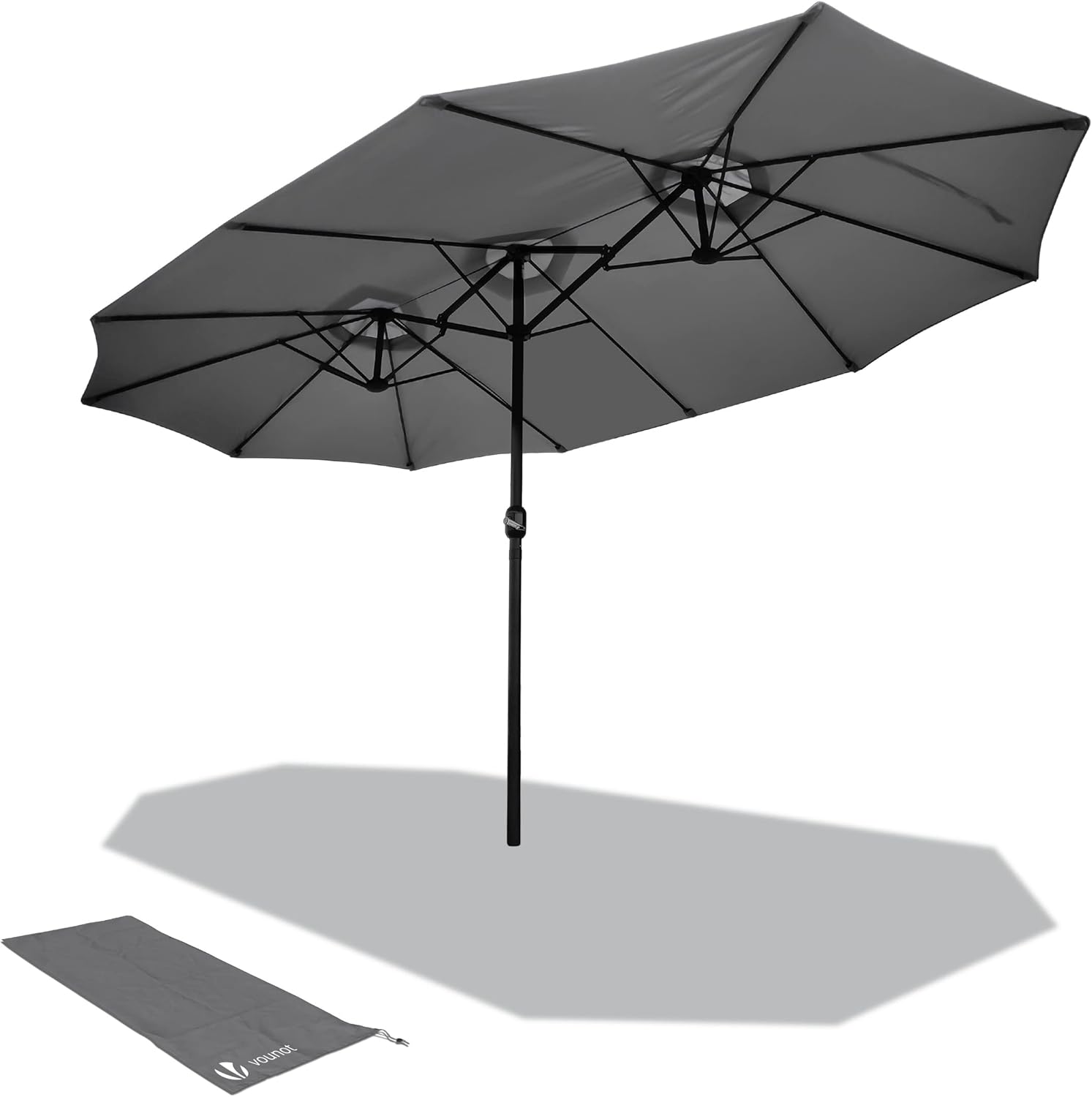 VOUNOT Doppelsonnenschirm mit Handkurbel, Sonnenschirm Marktschirm Gartenschirm Terrassenschirm, Sonnenschutz, 460 x 270 cm, Grau