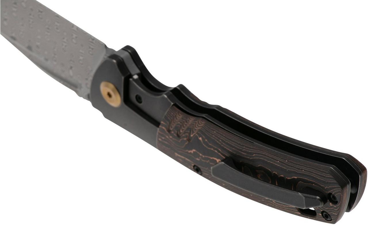 Kansept Hinterland K1057A3 Damascus, Blackwashed Titanium, Copper Carbon Fiber, zakmes, Morgan Koens design