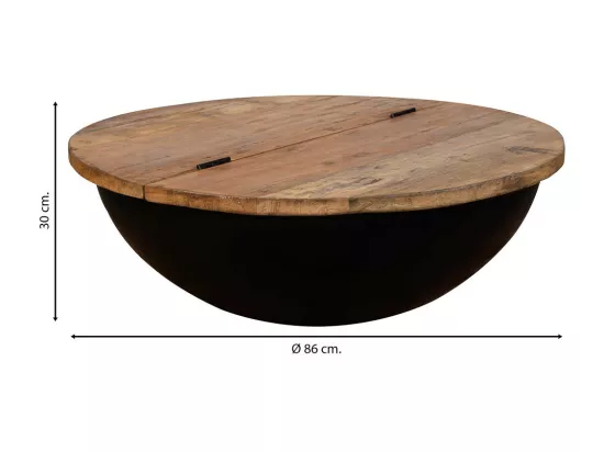 Table basse en bois et métal noir 86x86x30h