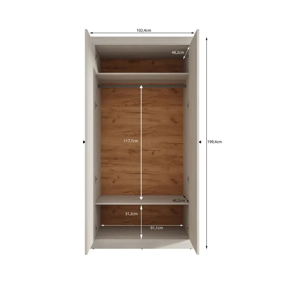 Meubella - Kledingkast Leroy - Zwart eiken - 102 cm - Met spiegel