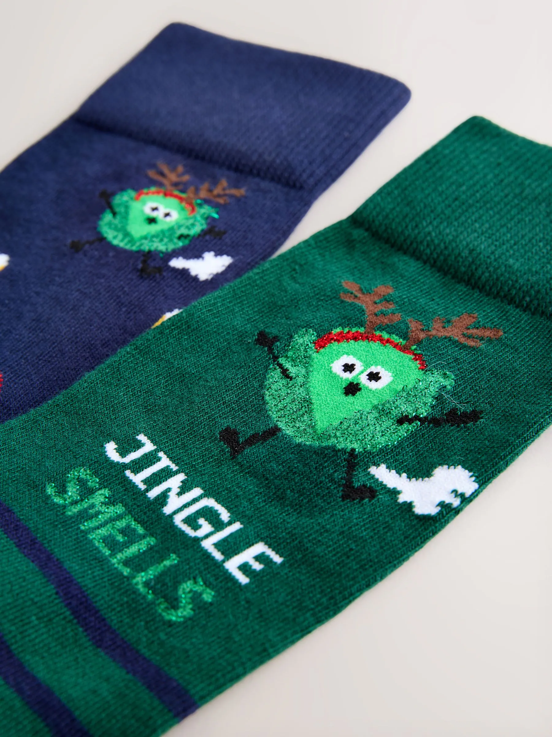 Groen/blauw spruitjes - 2 pack sokken met kerstpatroon