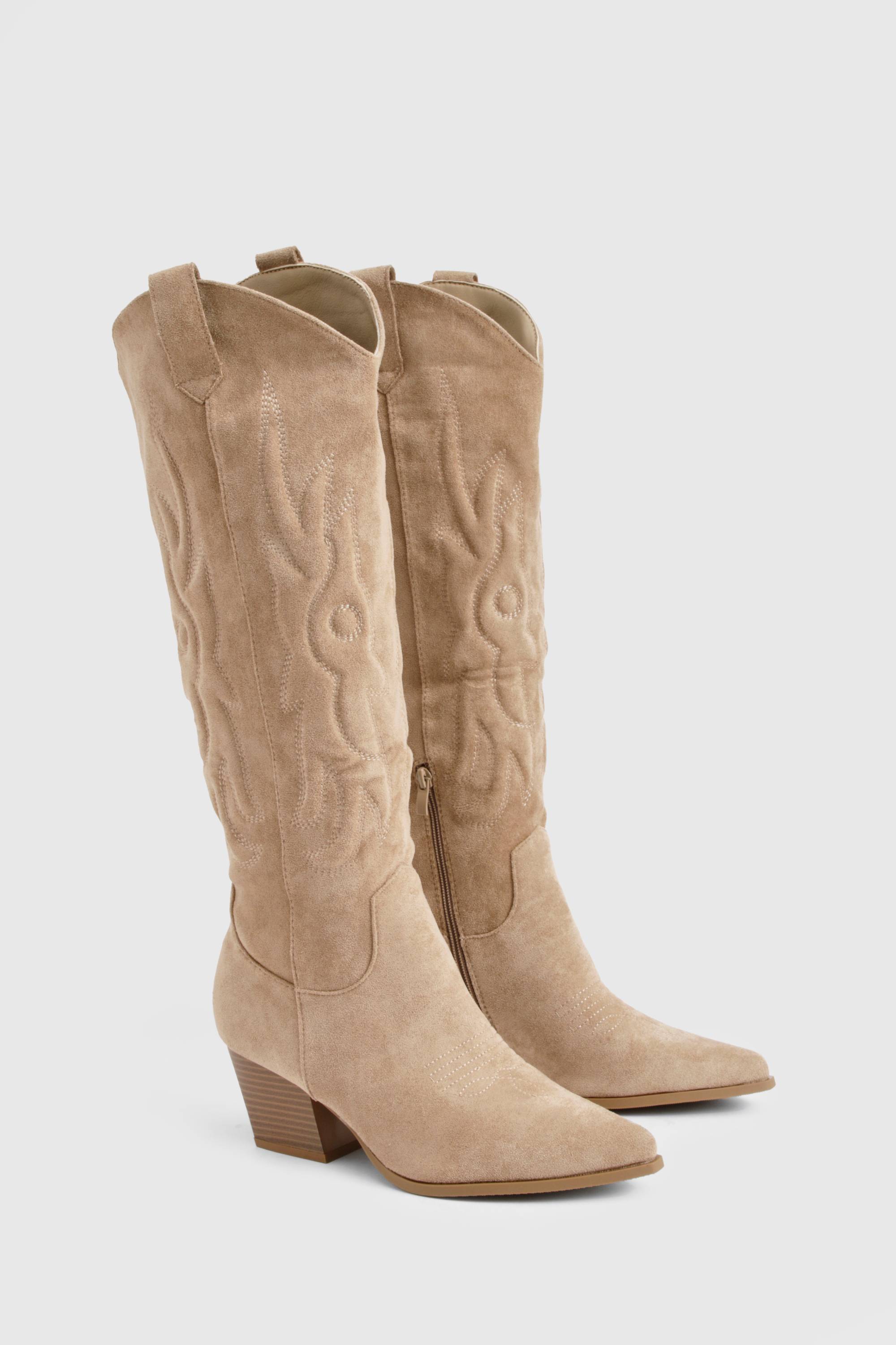 boohoo Bottes Western brodées jusqu'aux genoux