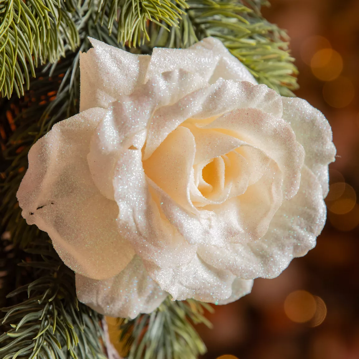 Fleur décorative sur pince (D12 cm) Scintillant Crème