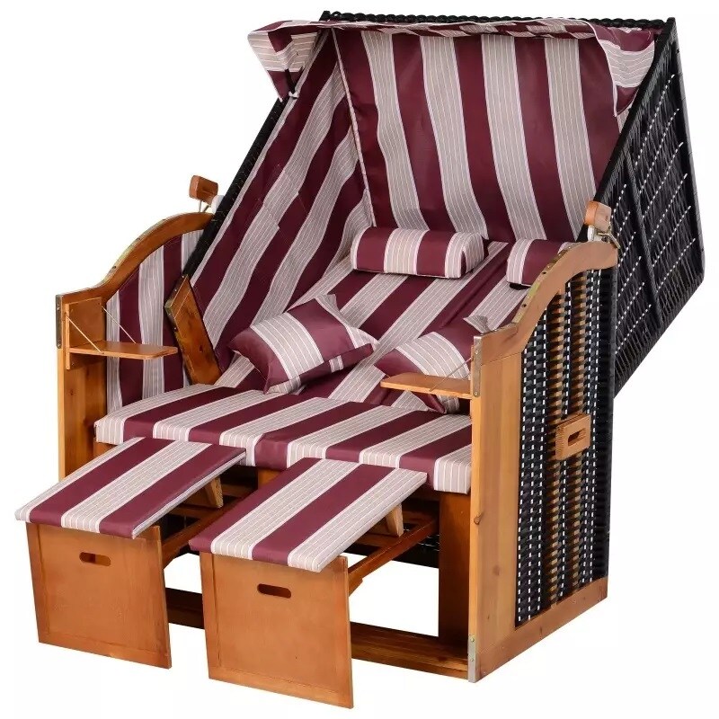 PureHaven Strandkorb 118x79x150 cm für 2 Personen elegantes Design inkl. Rücken- und Sitzkissen verstellbare Rückenlehne Klapptische und Fußstützen