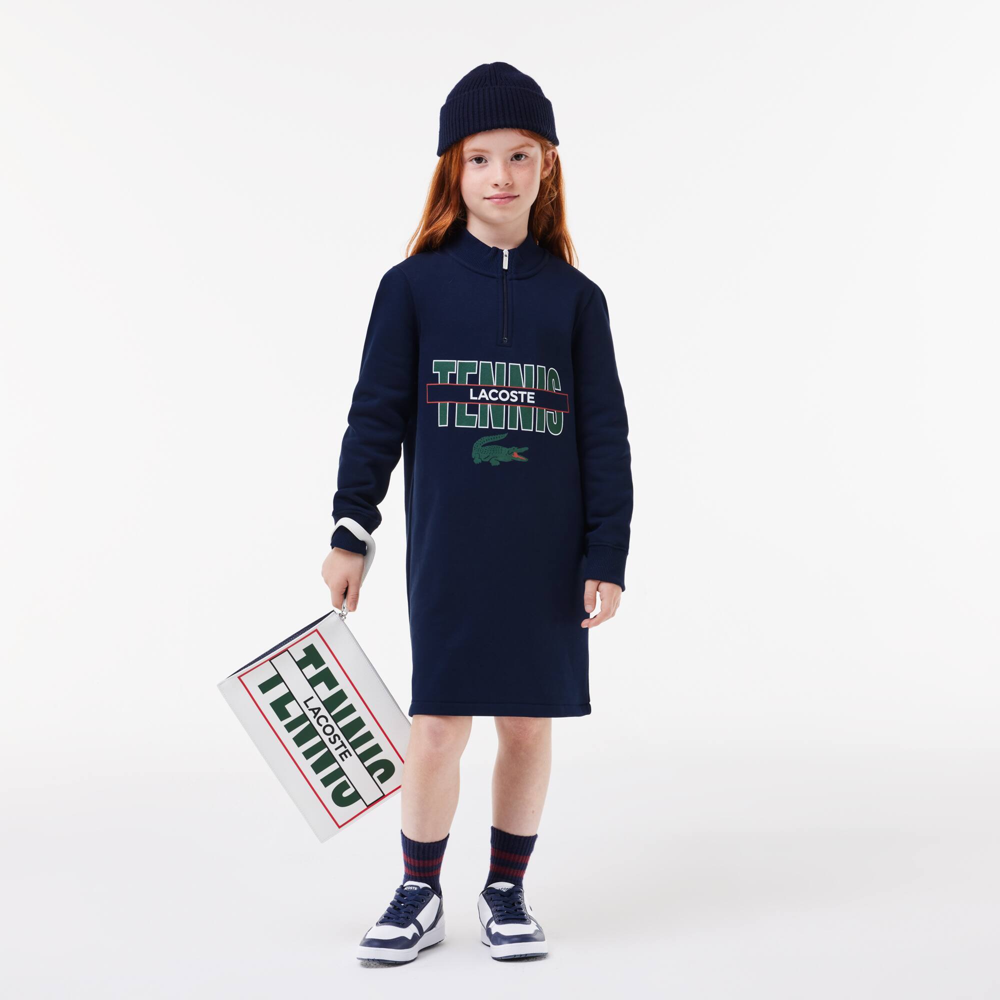 Sweatshirtkleid aus bedruckter Baumwolle Hosen & Kleider - Blau - Lacoste - Mädchen