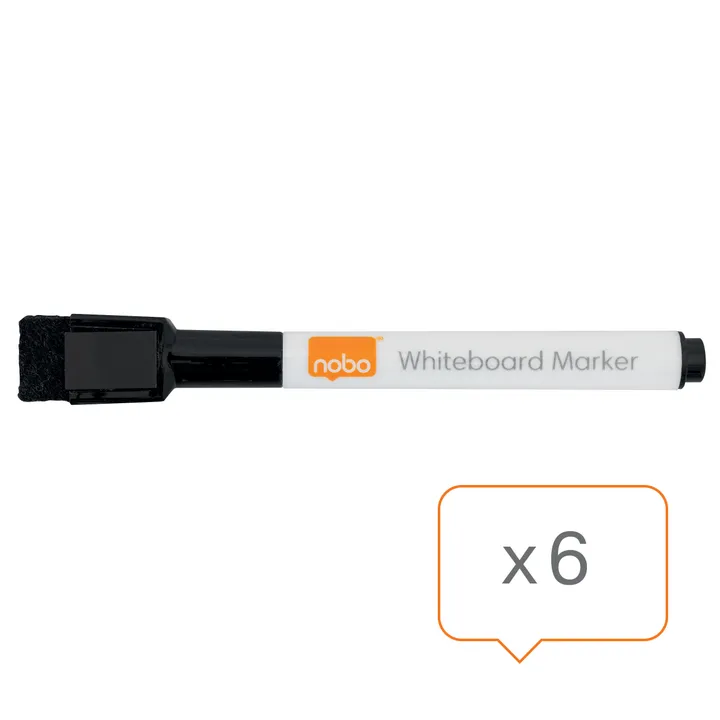 Whiteboardmarker Nobo Mini Fine sort - med magnet - (6 stk.)