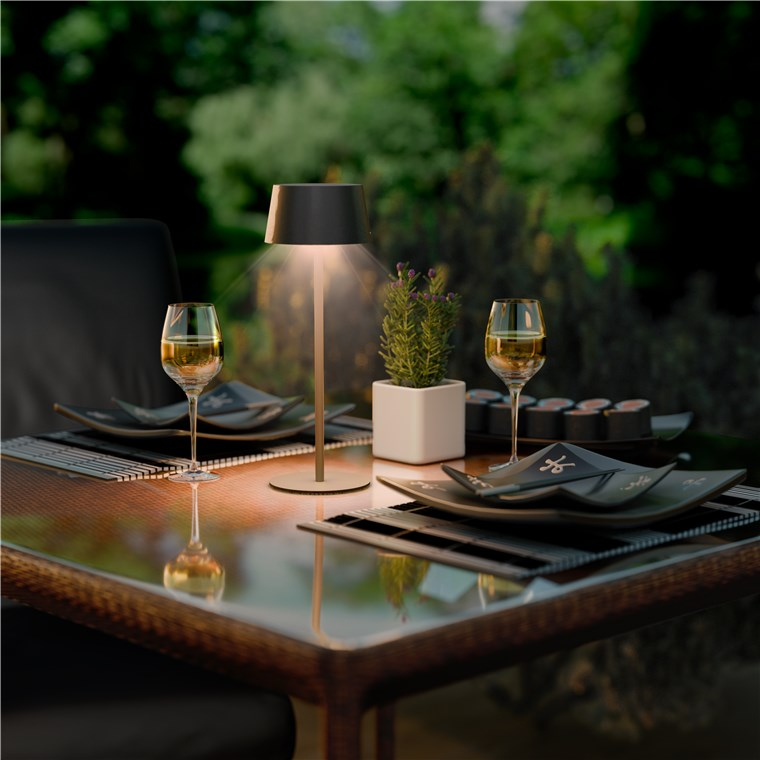 LED Solar Tischleuchte Outdoor Deko Garten Lampe Kabellose Beleuchtung mit Touch Steuerung IP44 (72026) - Schwarz / Warmweiss