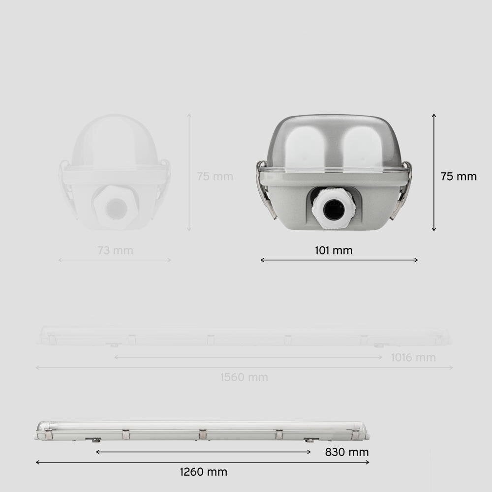 LED vochtbestendige lichtbalk Mason in transparant en grijs, 2x 18W 3600lm G13, 2-lichts, IP65