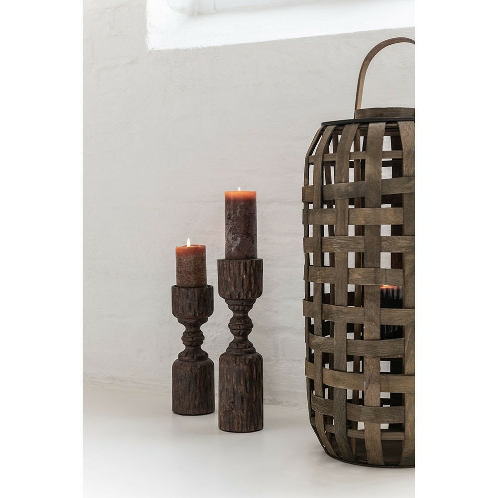 Lanterne cylindre bois marron foncé petit