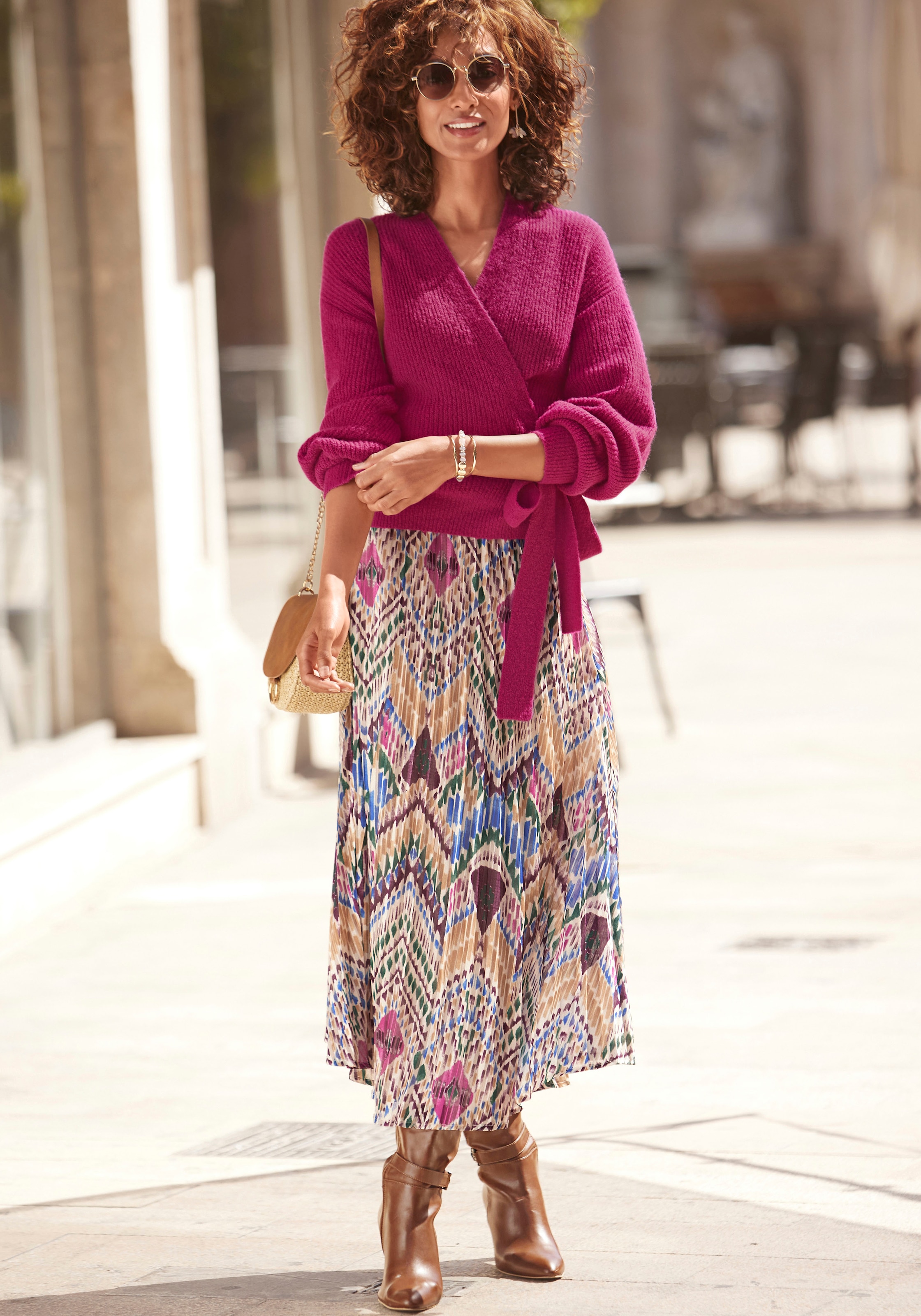 LASCANA Plisseerock , aus leichter Chiffonware, Midirock mit Alloverprint, sommerlich