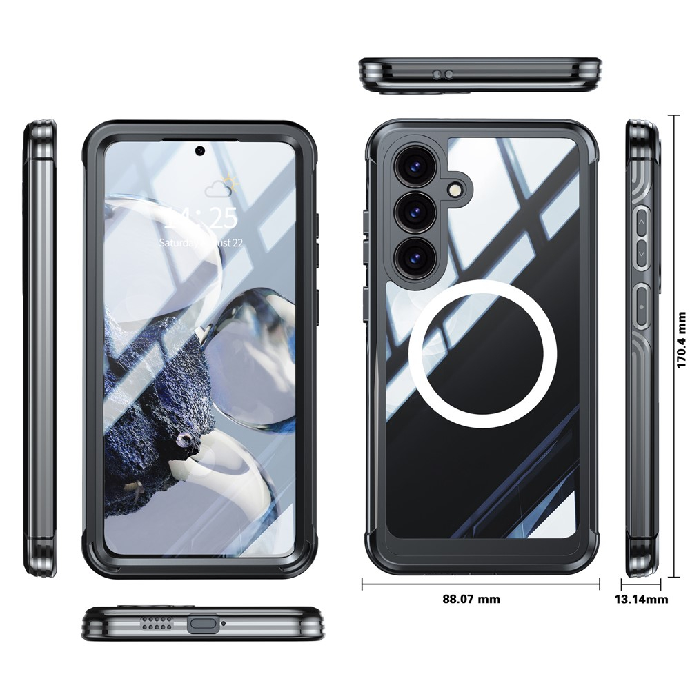 Samsung Galaxy S25 FE Magnetische Alu Schutzhülle mit Panzer Glas Backcover   Display- / Kameraglasschutz MagSafe-Modul - Schwarz