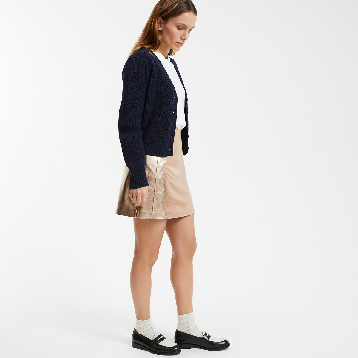LA REDOUTE COLLECTIONS<br>Cardigã curto com decote em V em tricô grosso e fechamento por botões