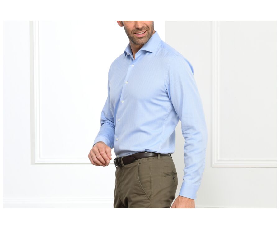 Chemise bleue twill chevrons - Col italien - LUIGI