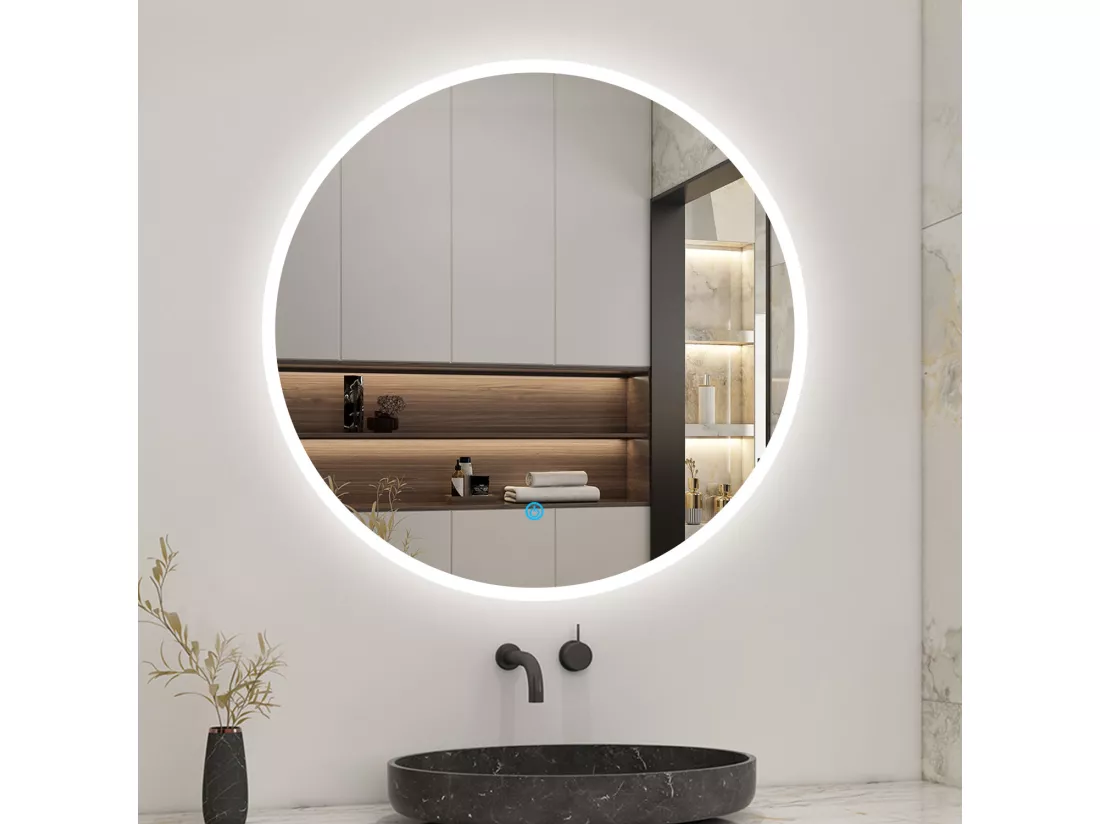 Miroir de salle de bain lumineux rond à Leds- D. 70 cm Aica