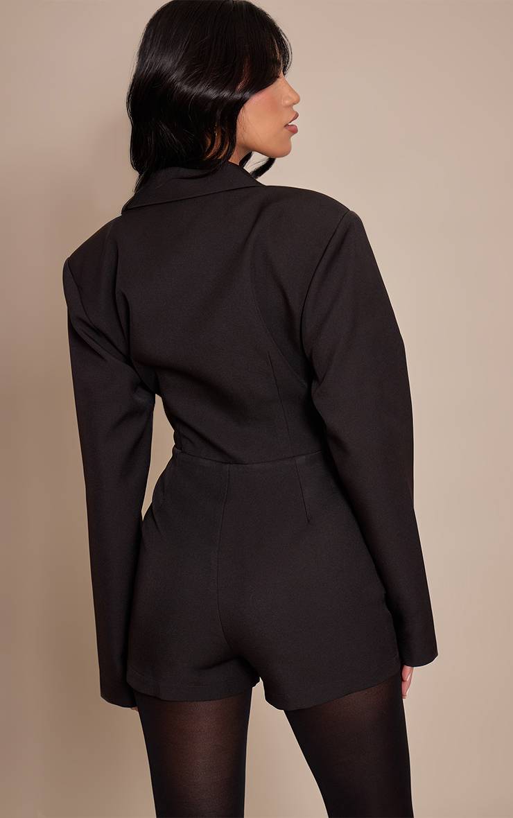 Noir Combi-short Tailleur Tissé Style Blazer