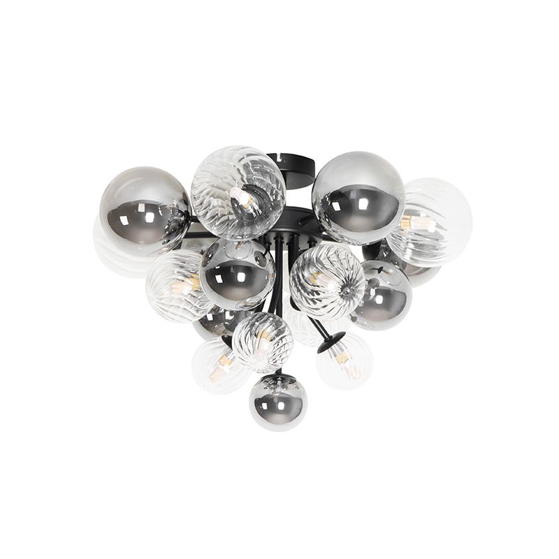 Plafondlamp zwart met smoke en helder glas 10-lichts - Bonnie