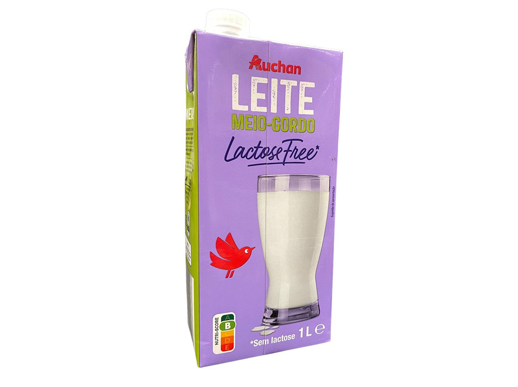 LEITE AUCHAN UHT MEIO GORDO SEM LACTOSE 1L