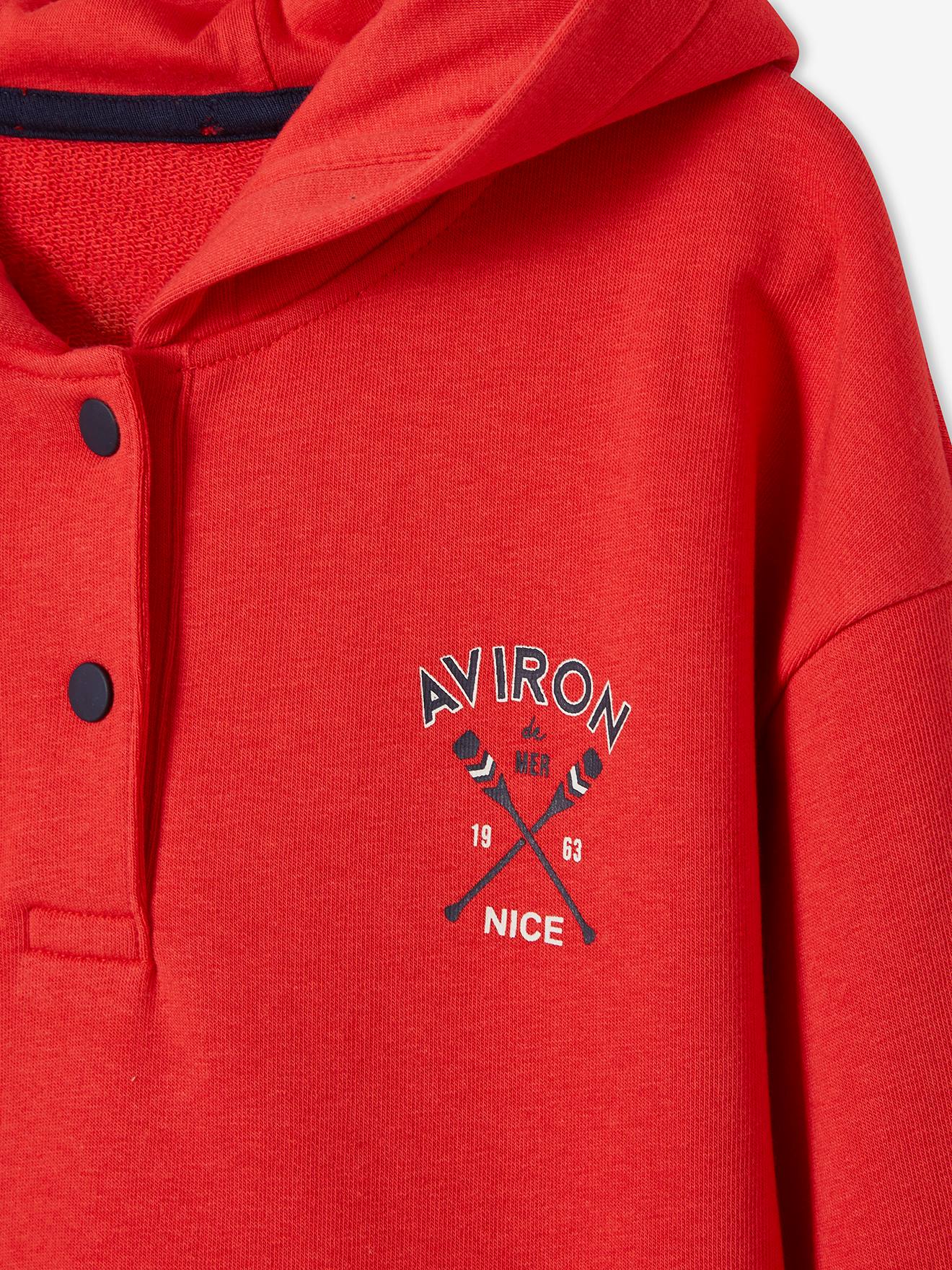Moletom com capuz para meninos, tamanho médio, vermelho liso com estampas e motivos de remo.