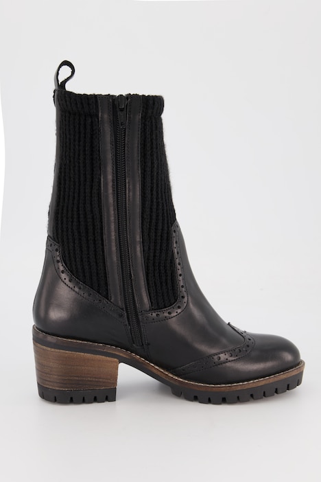 Leder-Stiefeletten, Strickschaft, Weite H
