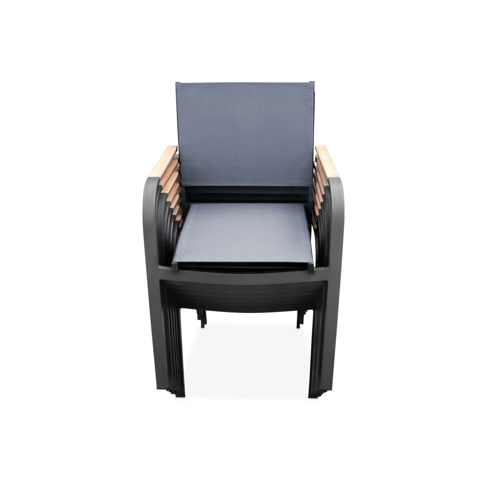 Set complet table de jardin papillon samana 190/254.4 x 93.5 x 76cm + 8 fauteuils couleurs bois clair anthracite. Bois d'eucalyptus