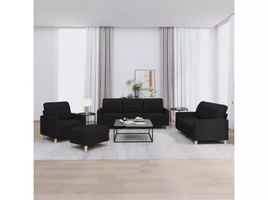Ensemble de canapés 4 pièces avec coussins Noir Tissu
