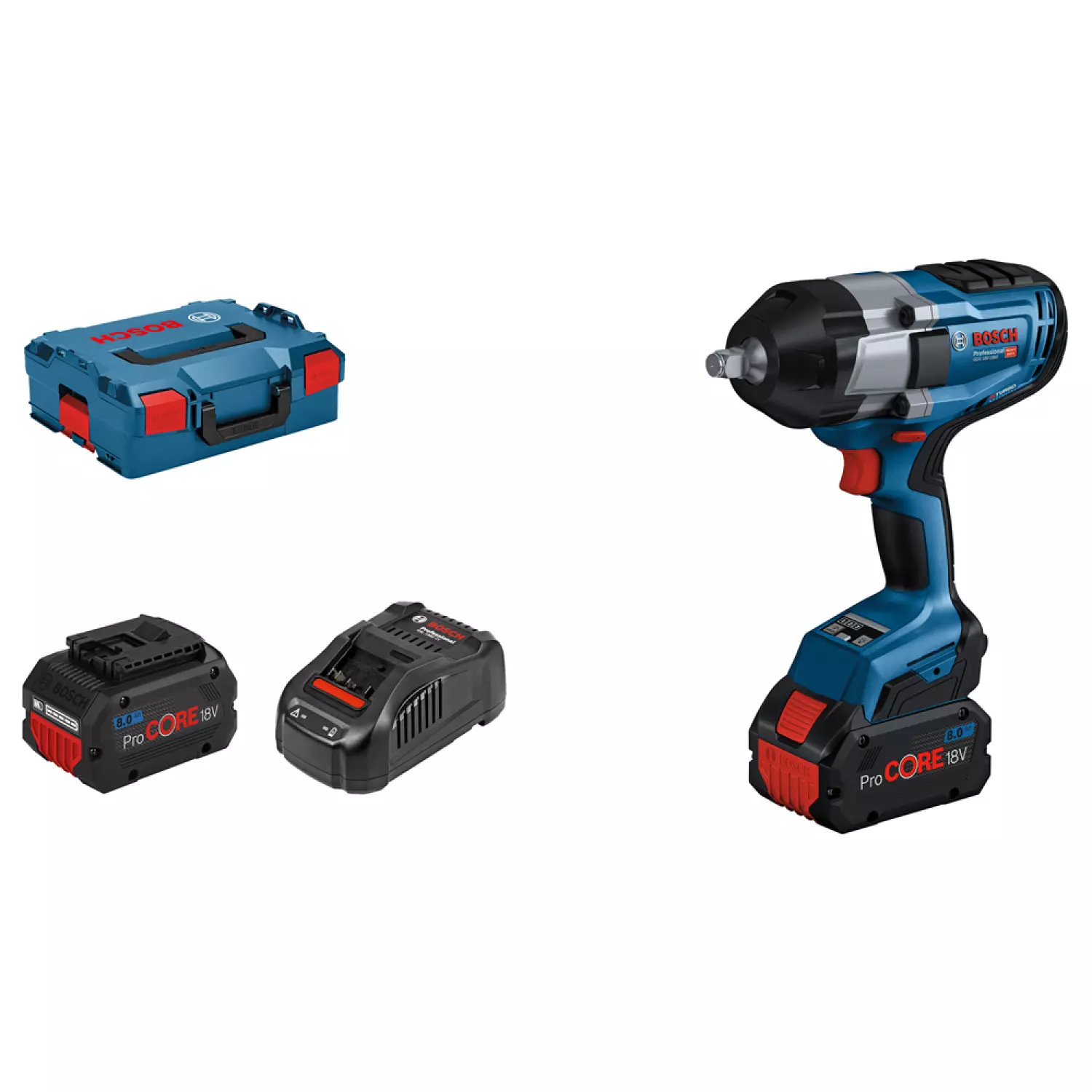 Bosch GDS 18V-1000 18V Li-Ion accu BiTurbo slagmoeraanzetter set (2x 8,0Ah) in L-Boxx - 1/2'' - koolborstelloos