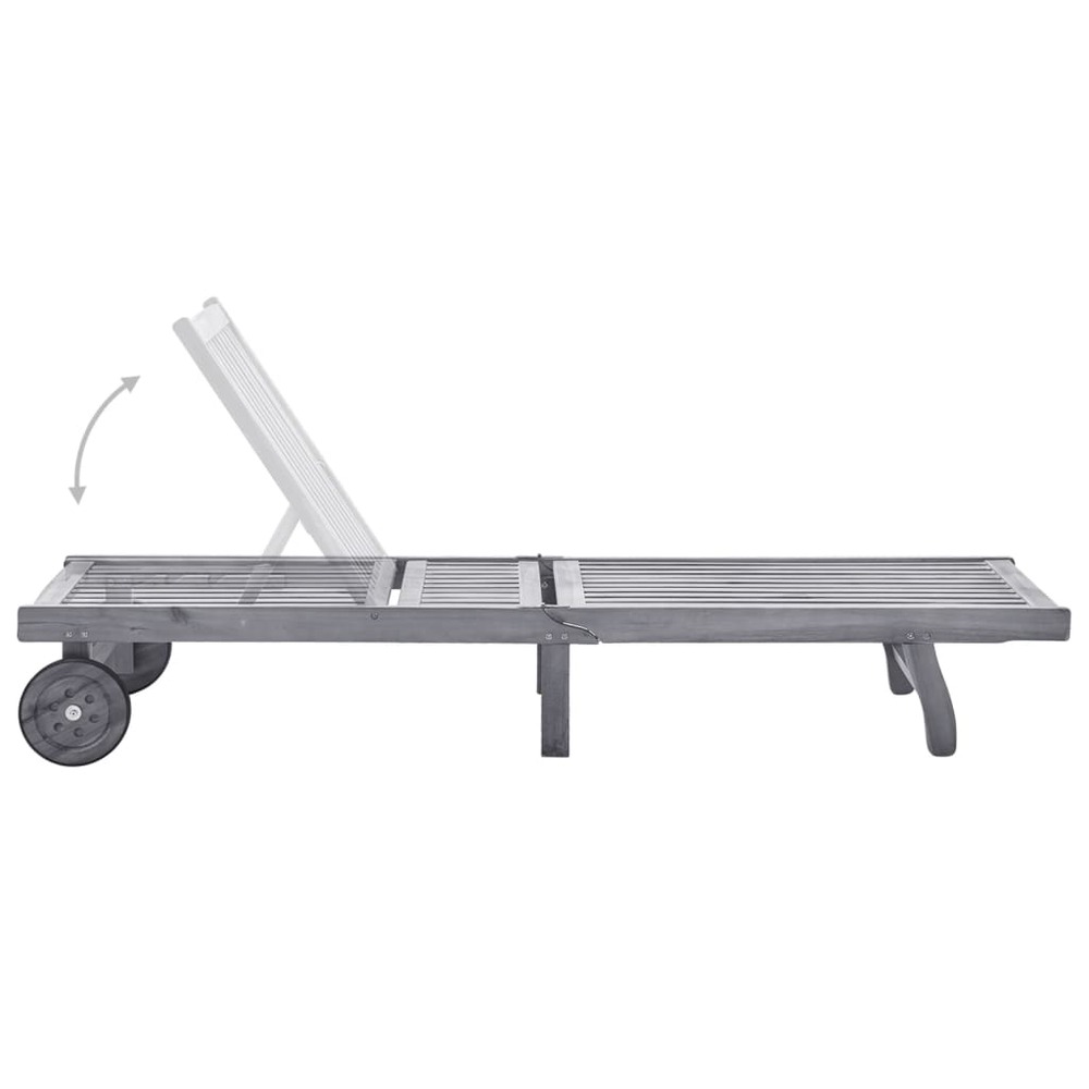 Transat chaise longue bain de soleil lit de jardin terrasse meuble d'extérieur avec coussin gris bois d'acacia solide 02_0012