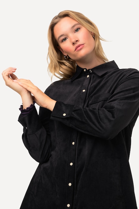 Cordbluse, Classic Fit, Hemdkragen, Langarm, Taschen