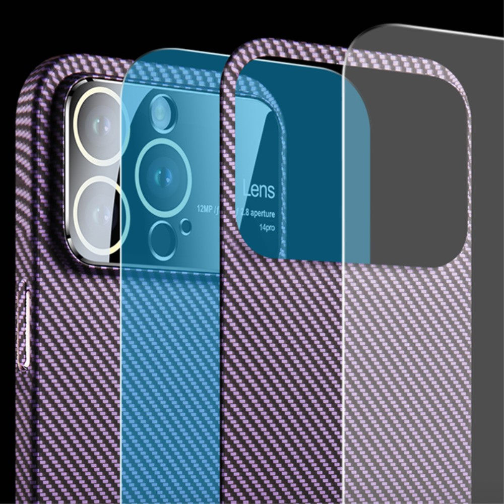 iPhone 14 Pro Hardcase Hülle im Carbon Look mit Kameraglasschutz - Lila