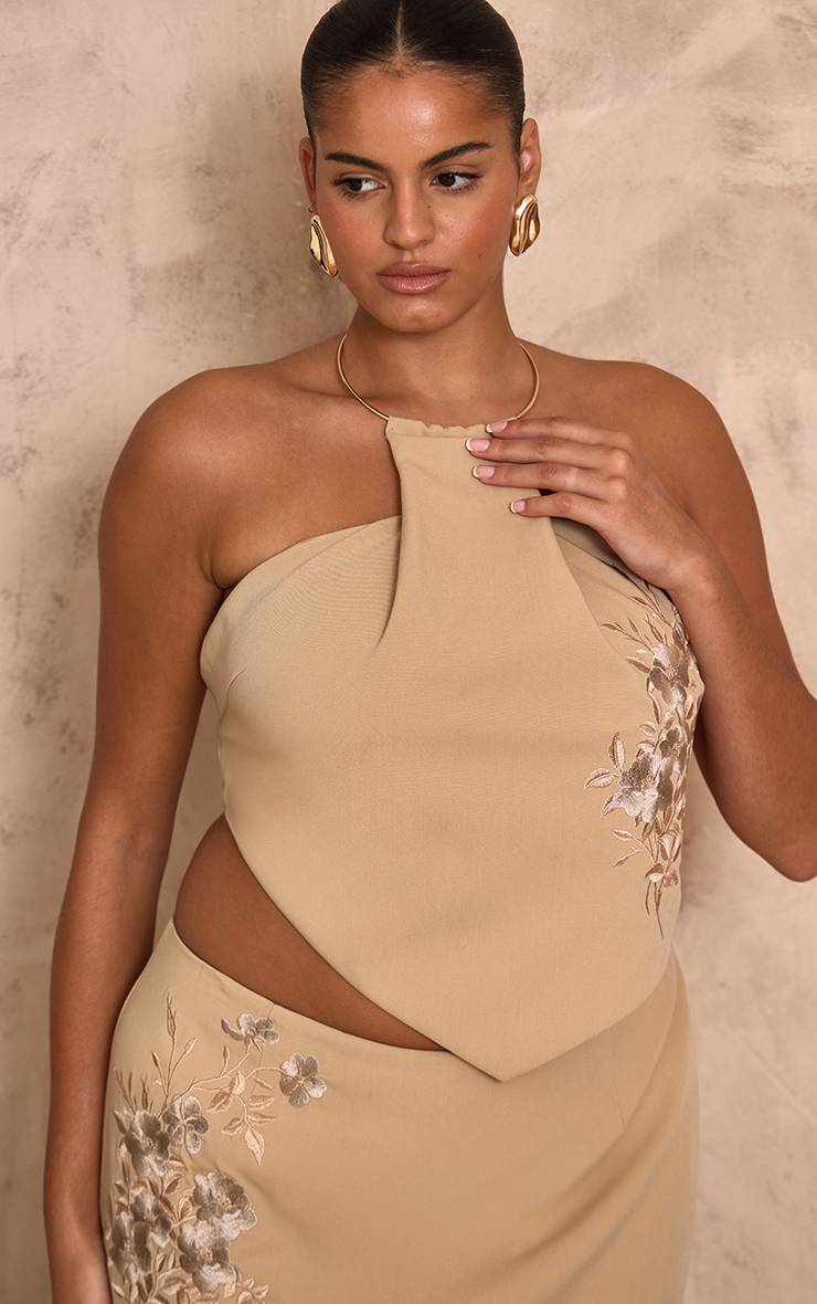 Gris Pierre Jupe Maxi Taille Basse Brodée Tissée Co-ord Plt Label Plus