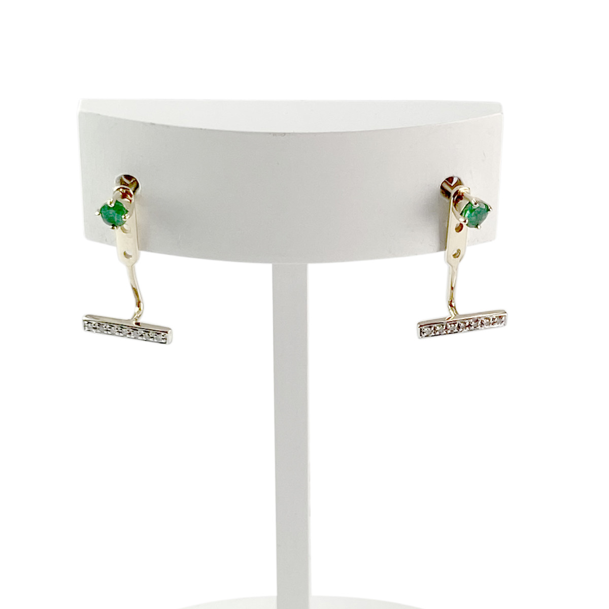 Boucles d'oreilles d'occasion or 375 2 tons émeraudes et diamants