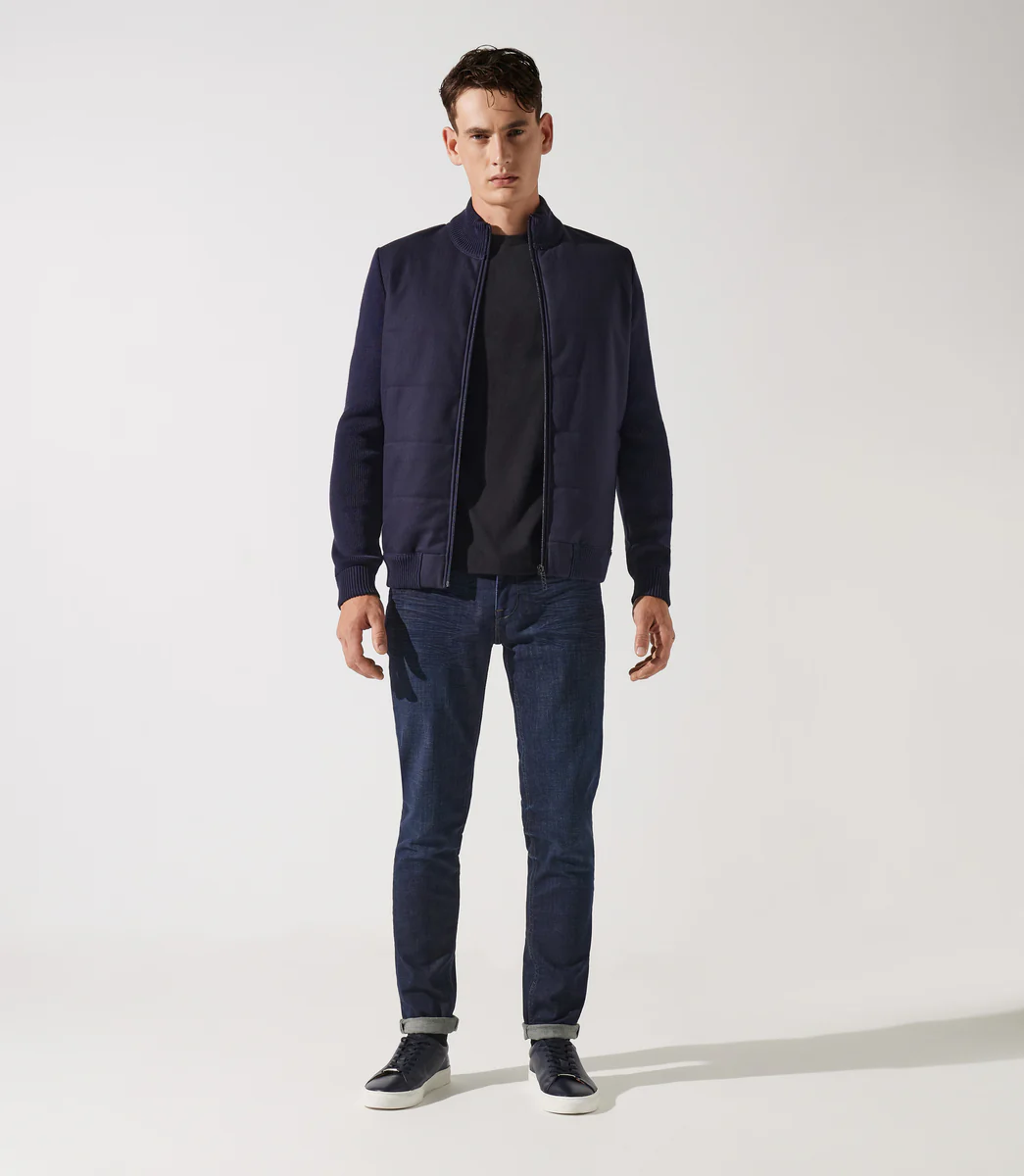Gilet zippé col rond mix matière marine