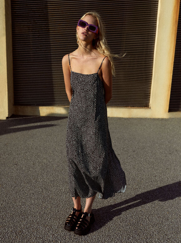 Vestido midi estampado - Multicolorido