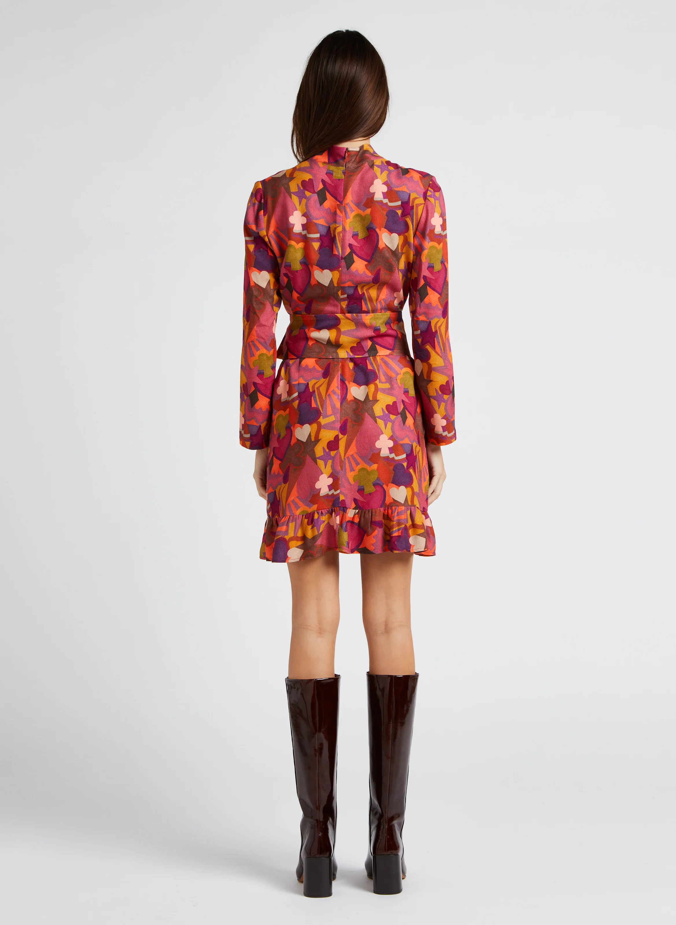 BONNE ETOILE - Robe courte évasée col montant imprimée | Rose