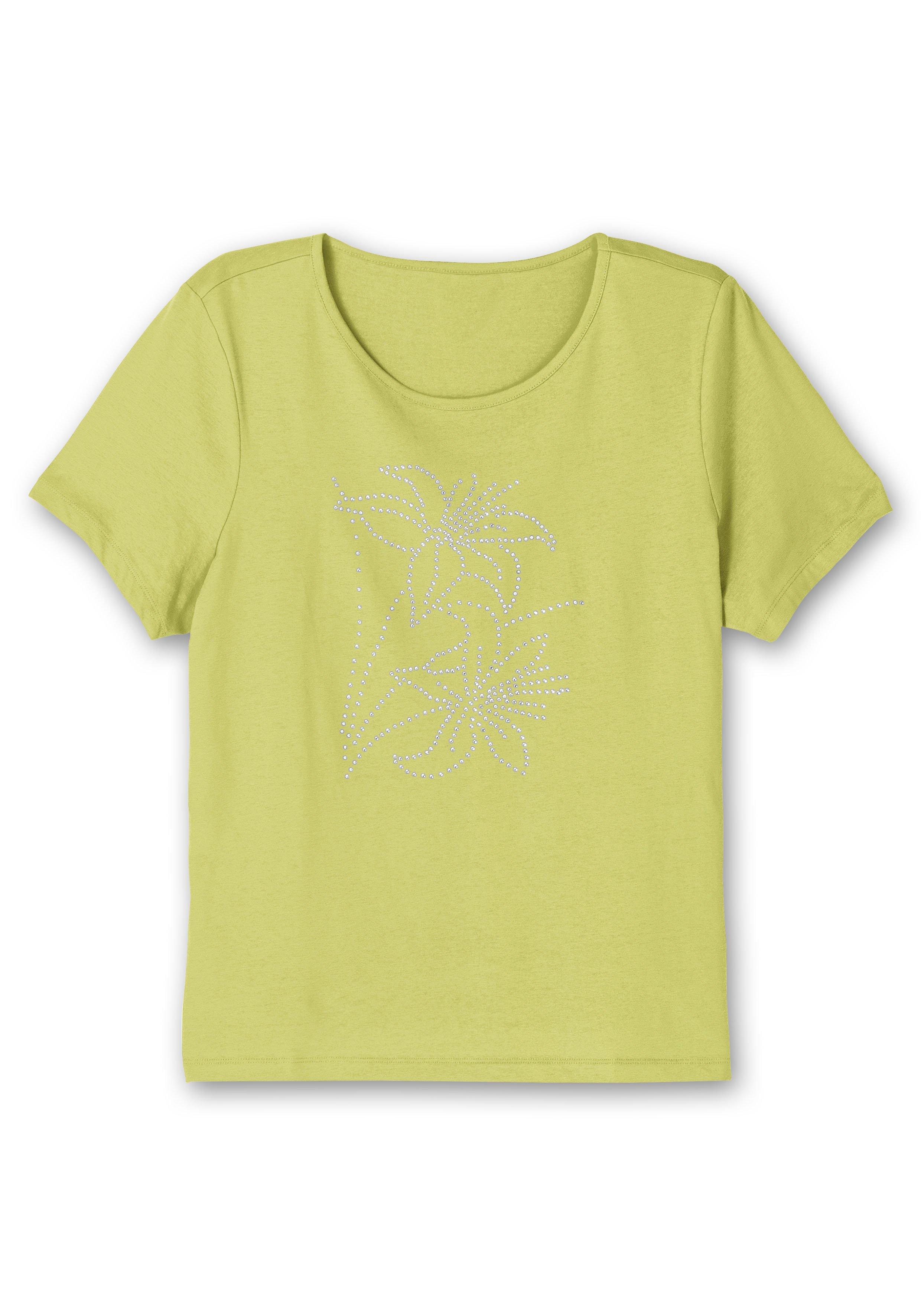 Shirt mit Blumenmuster aus Ziersteinchen vorn