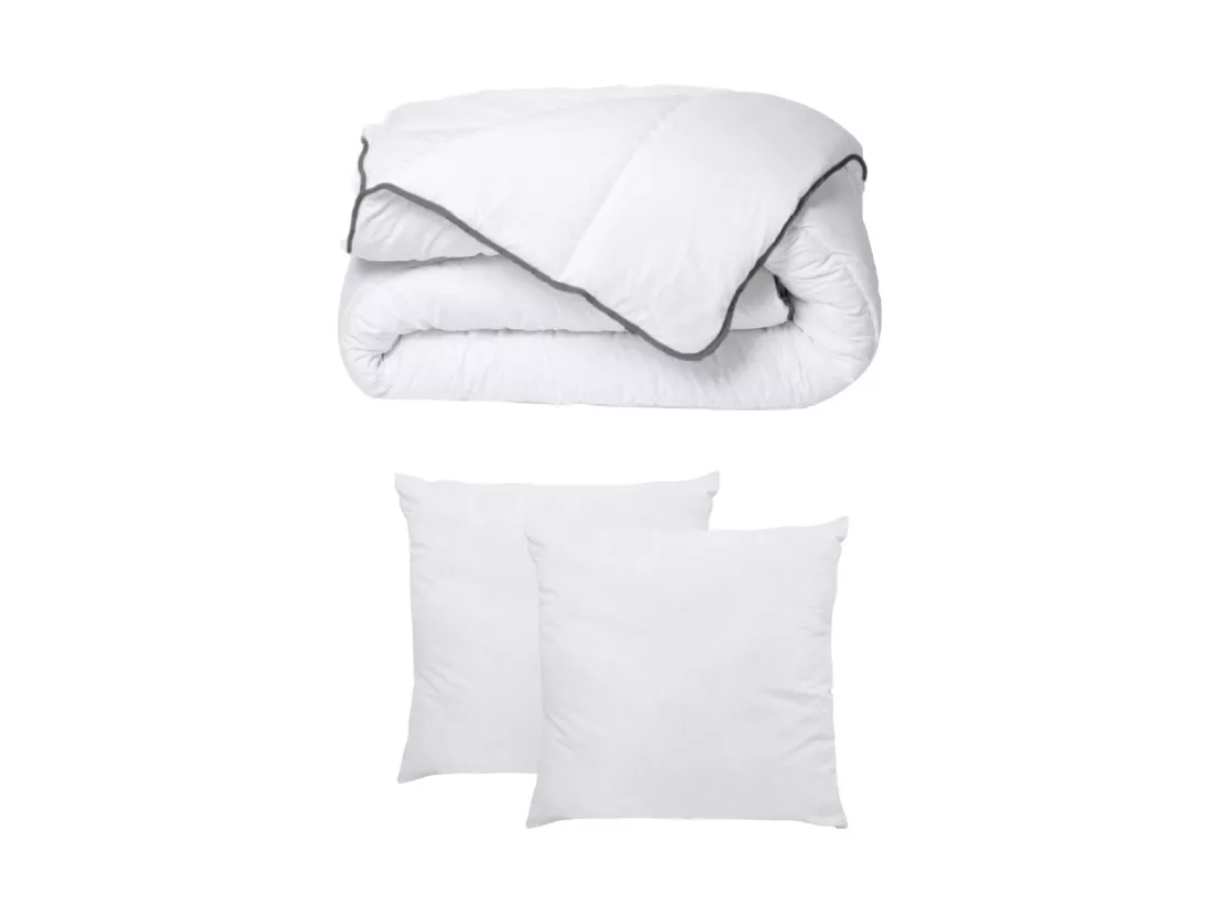 Pack Couette toucher soie 220 x 240 cm + 2 oreillers 60 x 60 cm - Blanc - BIESYA