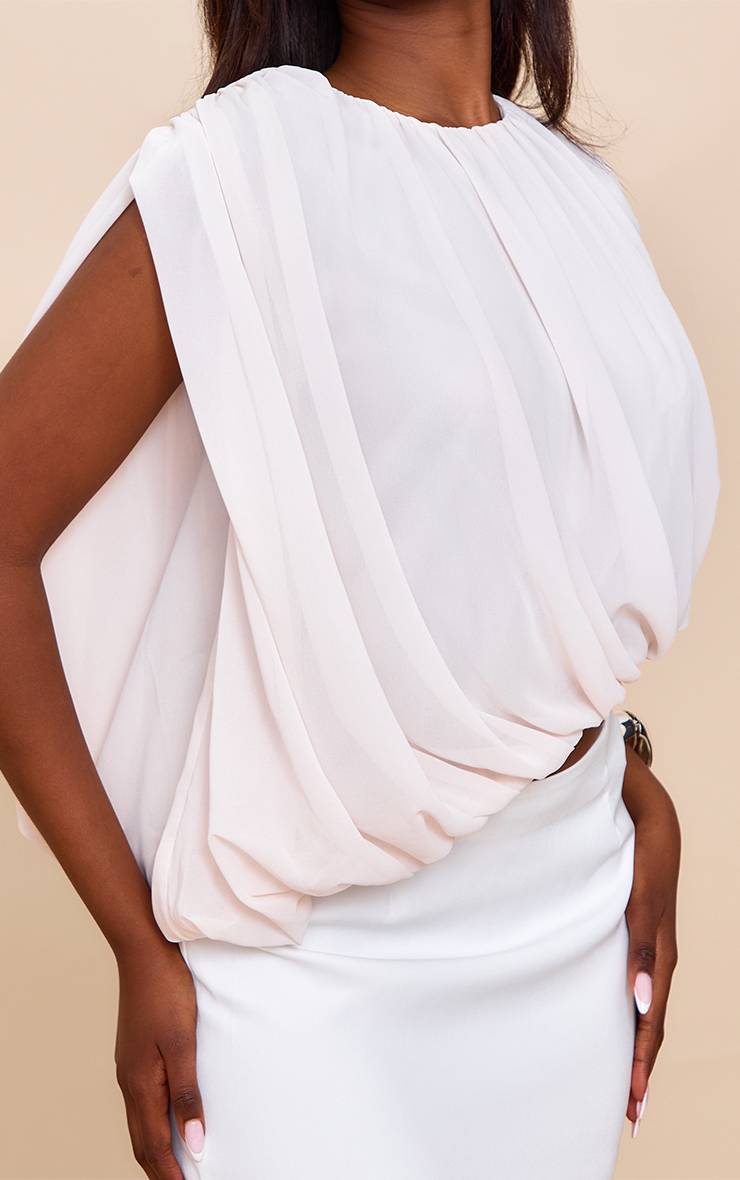 Beige Haut Long Sans Manches En Mousseline À Ourlet Bouffant
