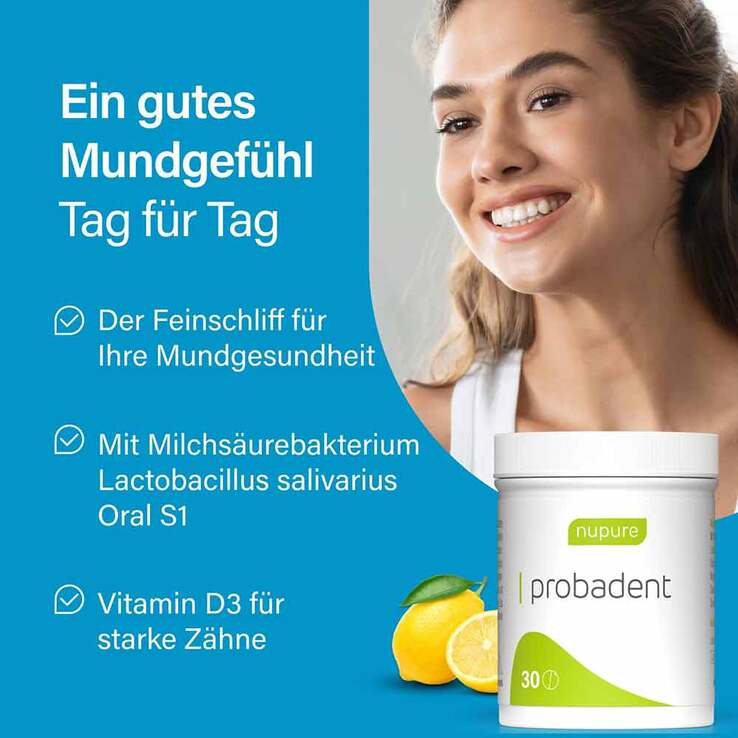Nupure probadent lemon Mundflora Lutschtabletten, 30 St