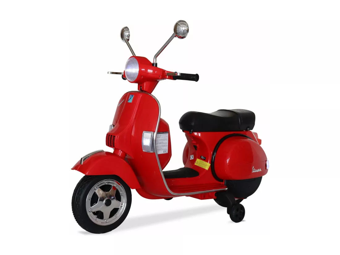 Vespa rouge PX150. scooter électrique pour enfants 12V 4.5Ah. 1 place avec autoradio