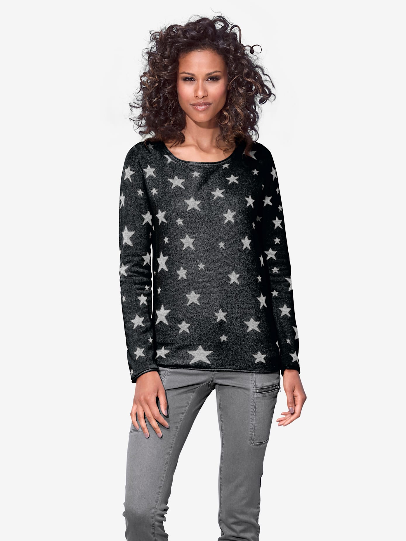 Pull col rond imprimé étoiles tendance
