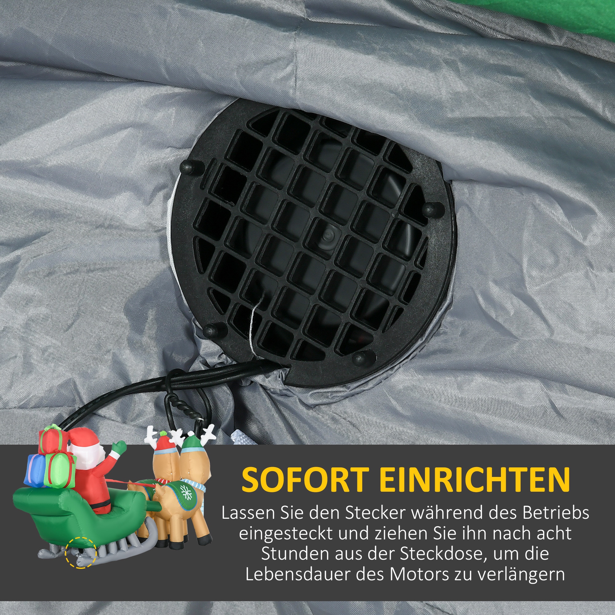 HOMCOM Aufblasbare Weihnachtsmann mit Schlitten und Rentieren mit LED-Lichter bunt 210L x 70B x 125H cm